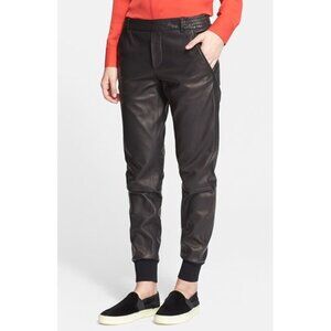 Vince Black Leather Joggers, size Small